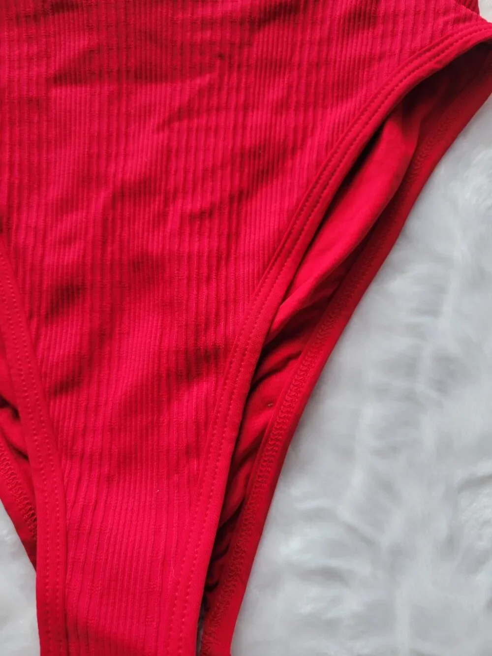 L*Space Red  Bikini Bottom Women's Small Ribbed Swimwear by Revolve NWT